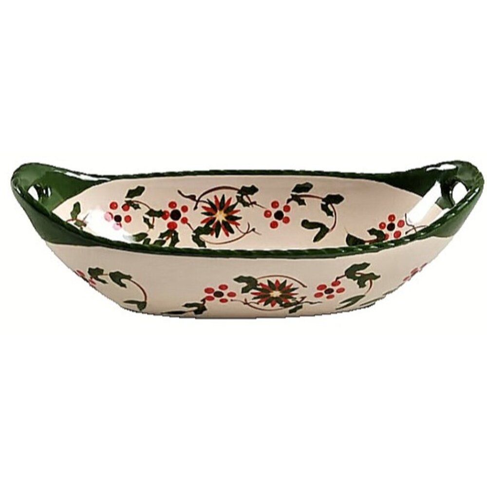 Temptations Old World Poinsettia Oval Centerpiece Baking Dish Seasonal Xmas 12oz